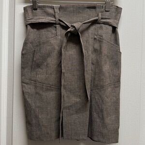 BCBGMaxAzria Brown 75% Linen Sanja The Paper Bag Skirt
